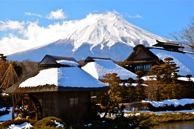 忍野八海から見える冬の富士山